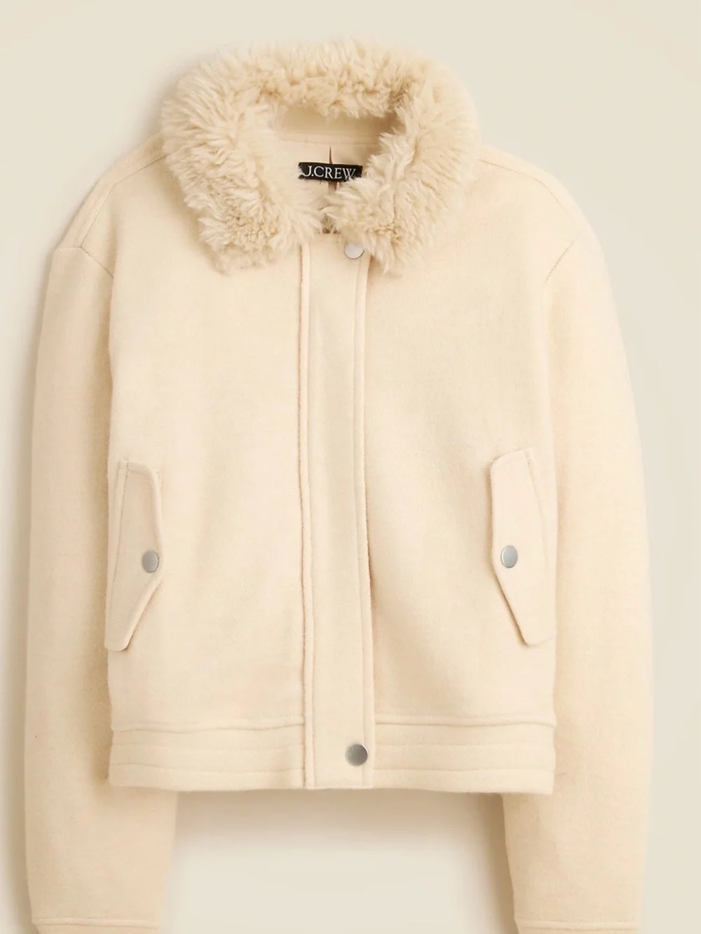J. Crew Cream Faux-Fur Collar Bomber Jacket